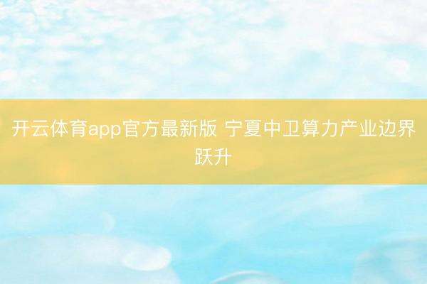 开云体育app官方最新版 宁夏中卫算力产业边界跃升