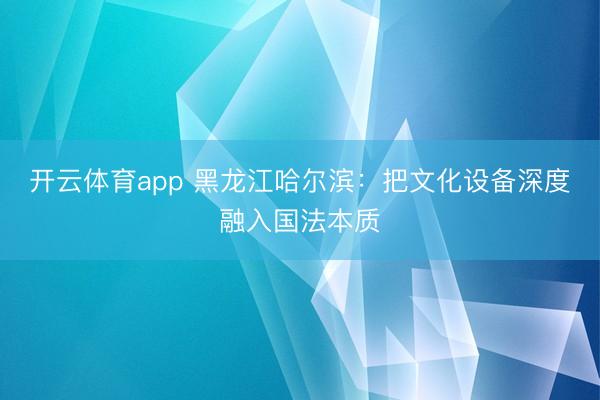 开云体育app 黑龙江哈尔滨：把文化设备深度融入国法本质