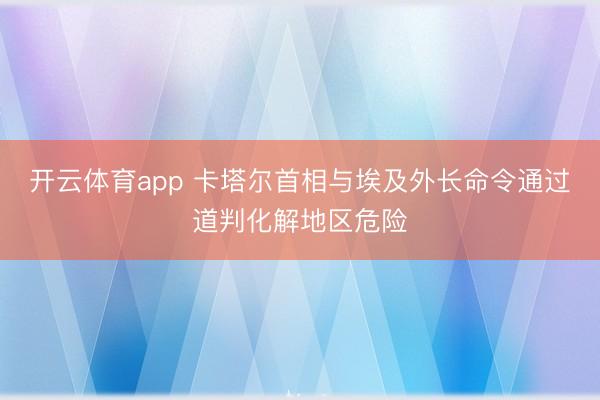 开云体育app 卡塔尔首相与埃及外长命令通过道判化解地区危险